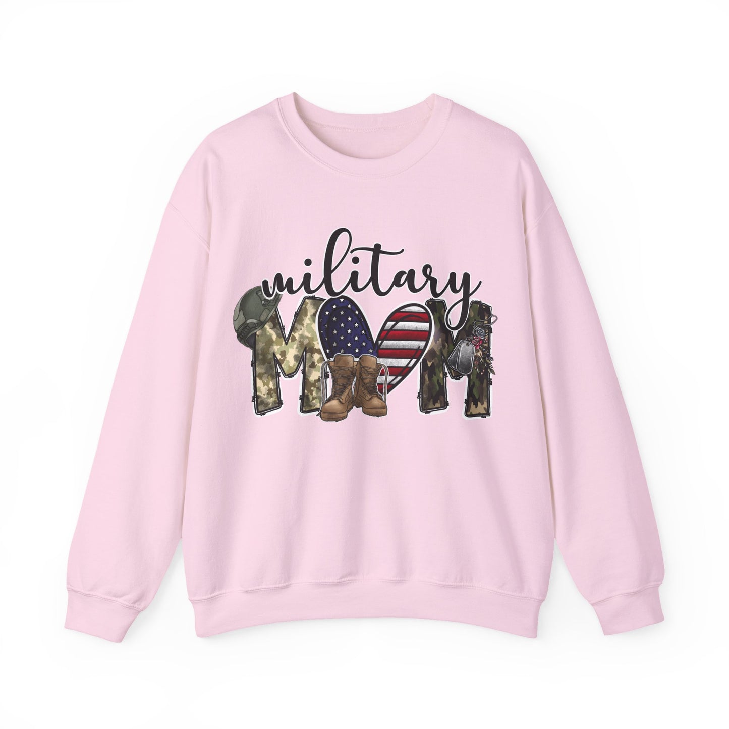 Military Mom Sweatshirt | Patriotic Camo Heart & Boots | Military Family Gift