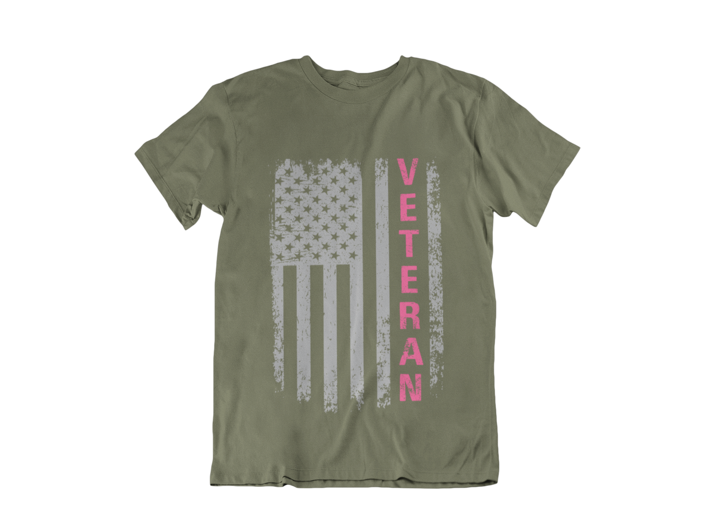 Women Veteran T-Shirt | Distressed Flag Pink Text | Patriotic Military Gift