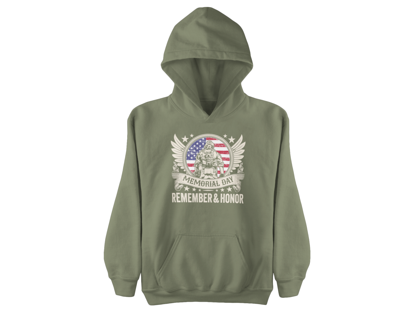 Memorial Day Hoodie - "Remember & Honor" American Flag Soldier Tribute