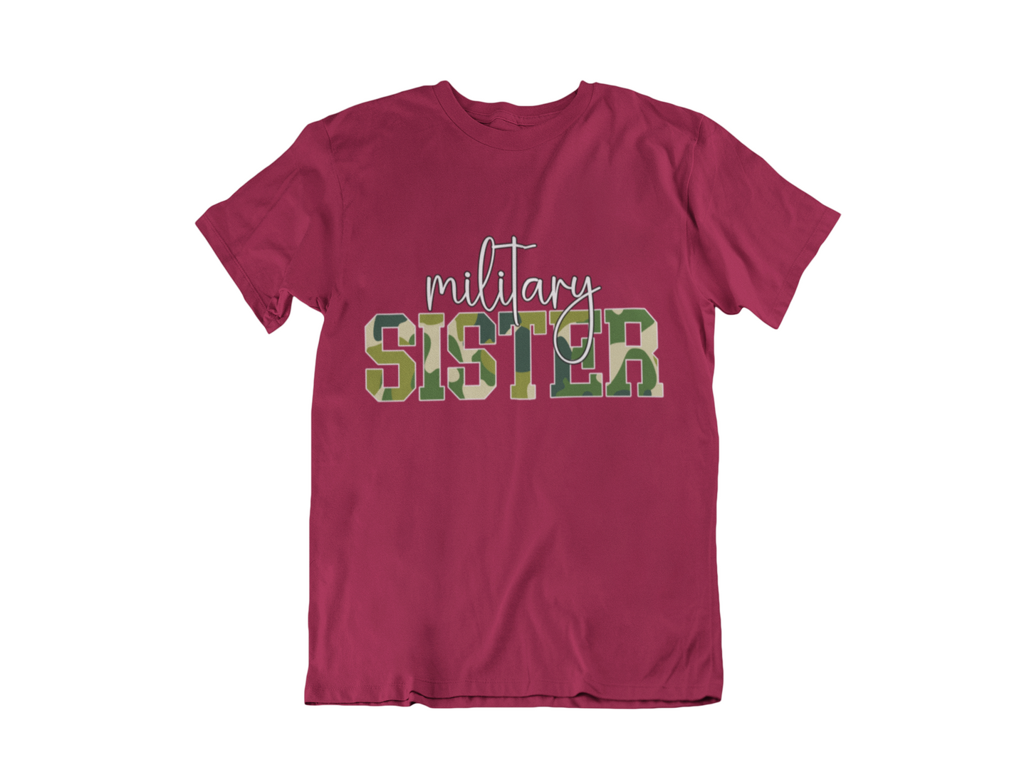 Military Sister T-Shirt — Camo Lettering Family Support Tee