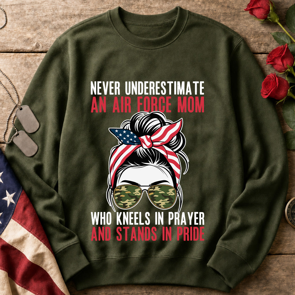 Air Force Mom Crewneck Sweatshirt — "Never Underestimate An Air Force Mom" Patriotic Military Pride