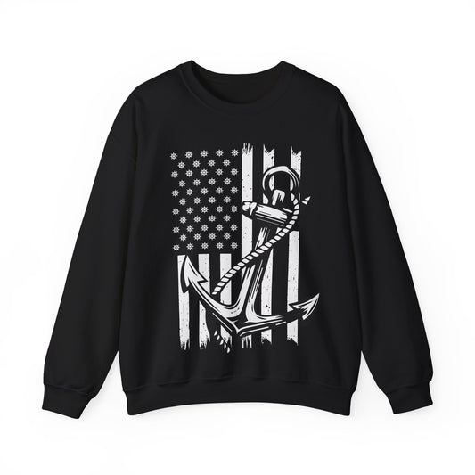 Navy Anchor Sweatshirt | Distressed American Flag | Sailor Veteran Gift Crewneck