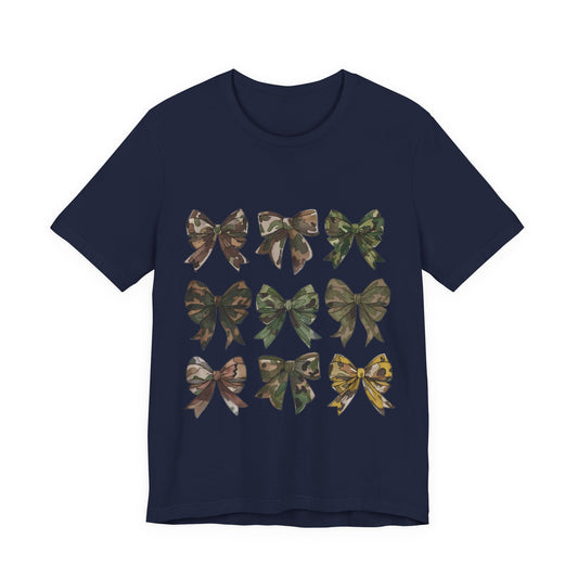 Military Mom Tee — Women's Rustic Camouflage Bow Graphic T-Shirt