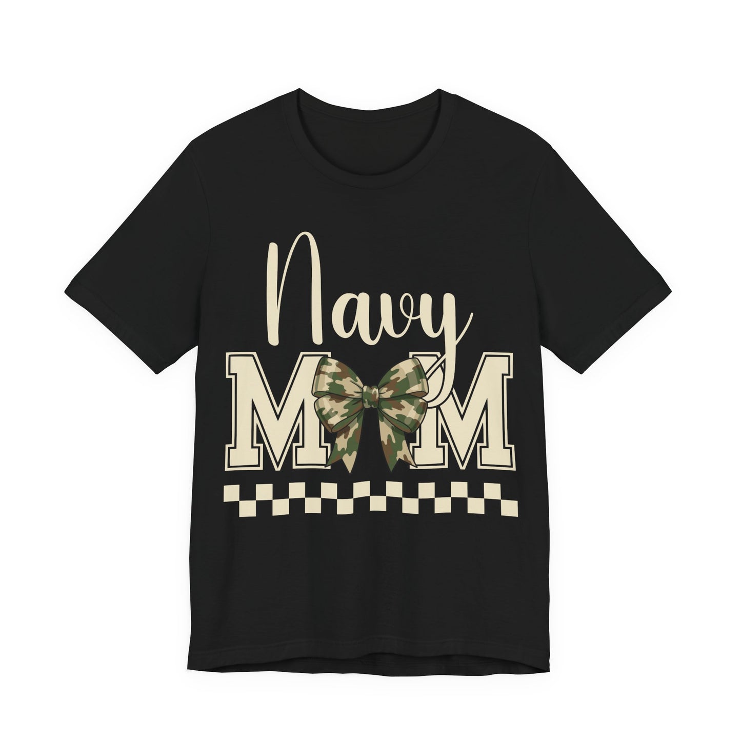 Navy Mom T‑Shirt with Camo Bow — Military Mom Gift