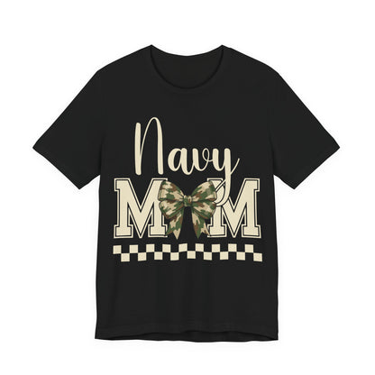 Navy Mom T‑Shirt with Camo Bow — Military Mom Gift