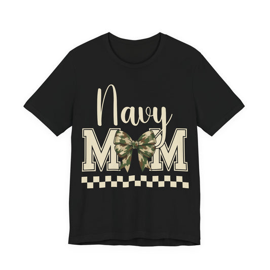 Navy Mom T‑Shirt with Camo Bow — Military Mom Gift