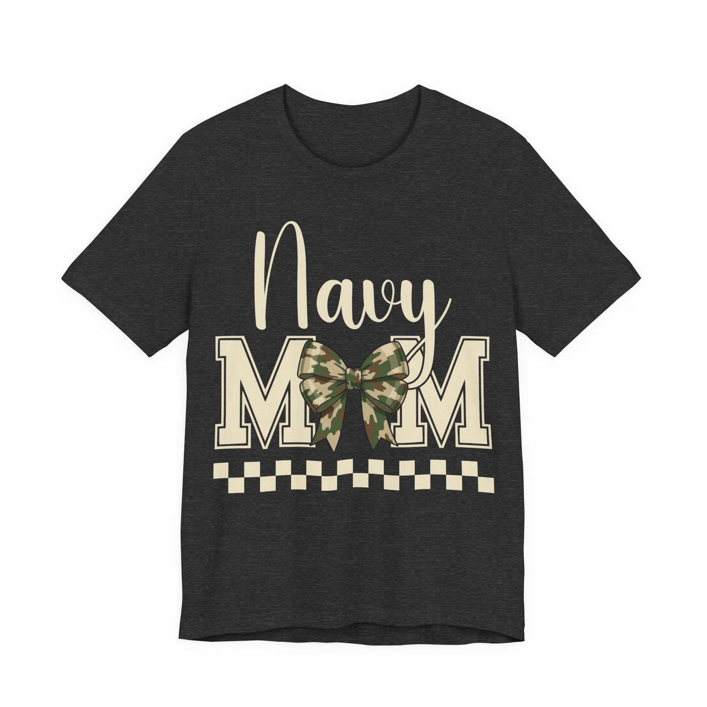 Navy Mom T‑Shirt with Camo Bow — Military Mom Gift