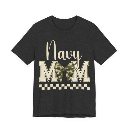 Navy Mom T‑Shirt with Camo Bow — Military Mom Gift