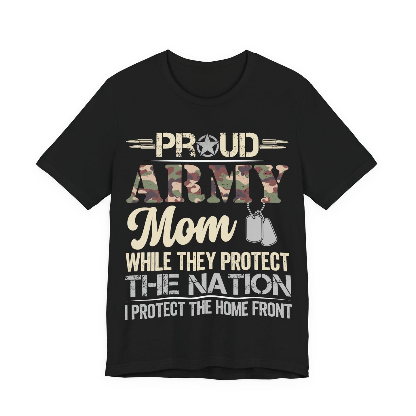 Army Mom T-Shirt – "Proud Army Mom" Military Dog Tags Camouflage Tee
