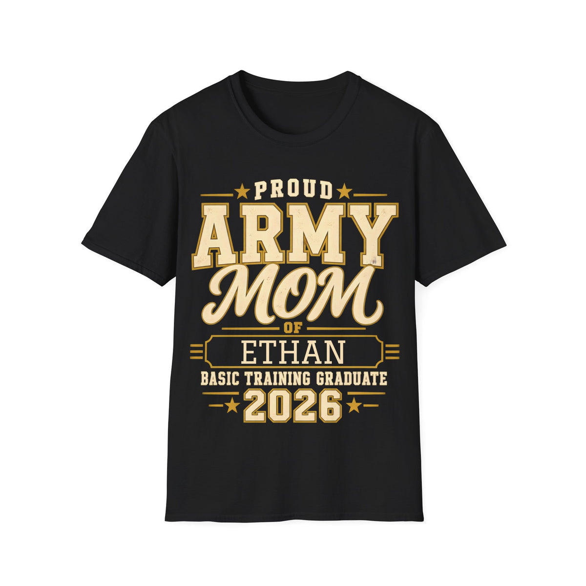 Personalized Army Mom Graduation T-Shirt with custom graduate name in black