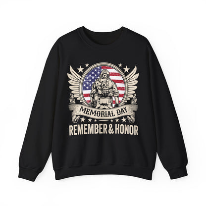 Memorial Day Sweatshirt - 'Remember & Honor' American Flag Soldier Crewneck