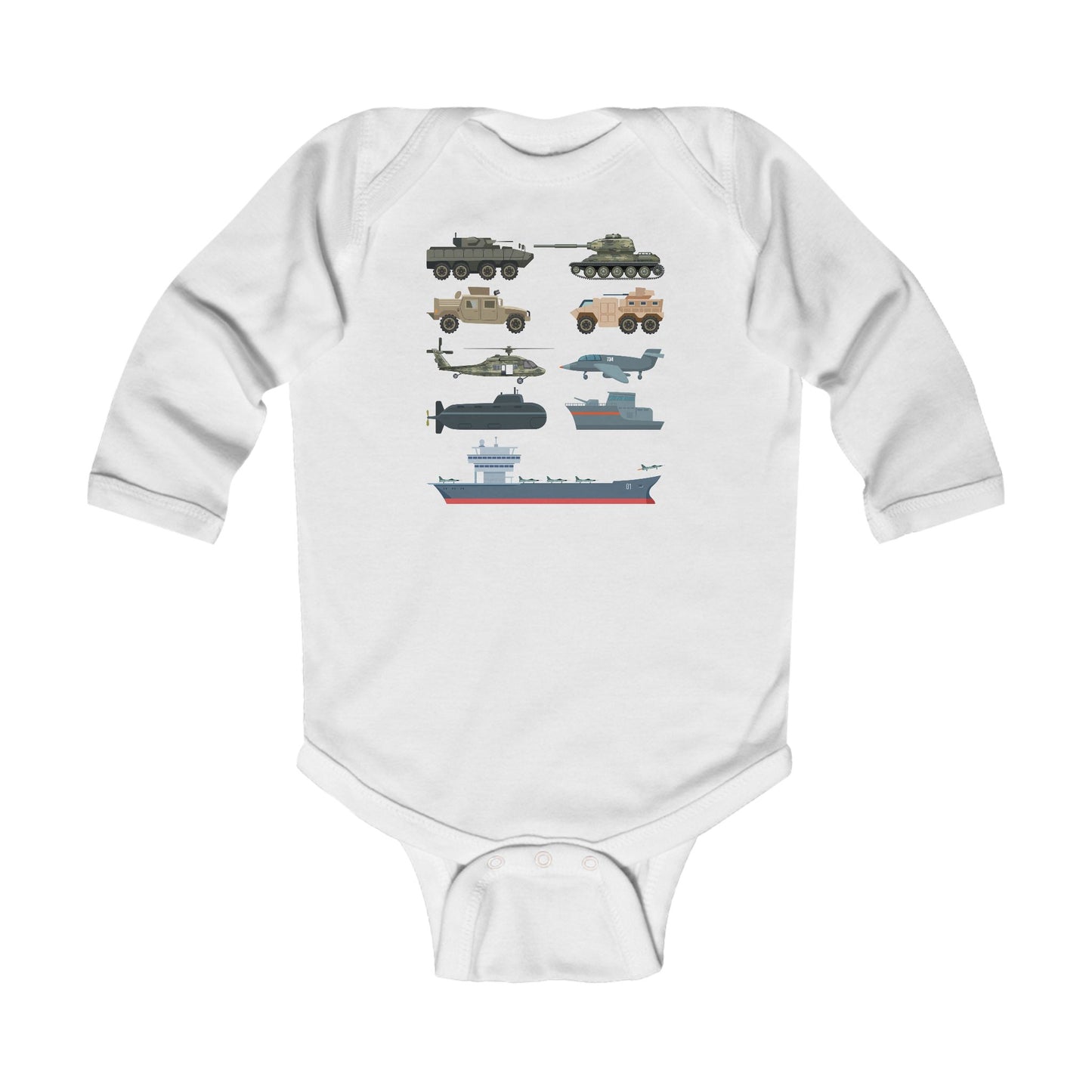 Military Vehicles Baby Onesie | Tanks Planes Ships Infant Bodysuit