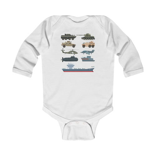 Military Vehicles Baby Onesie | Tanks Planes Ships Infant Bodysuit
