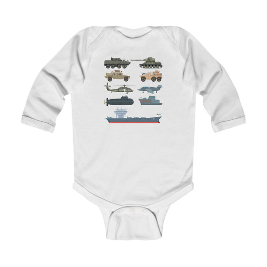 Military Vehicles Baby Onesie | Tanks Planes Ships Infant Bodysuit