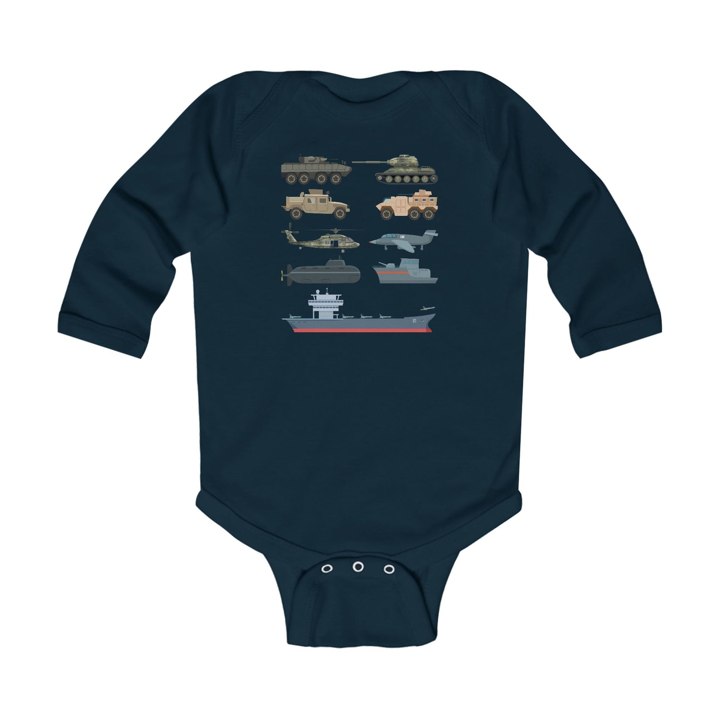 Military Vehicles Baby Onesie | Tanks Planes Ships Infant Bodysuit