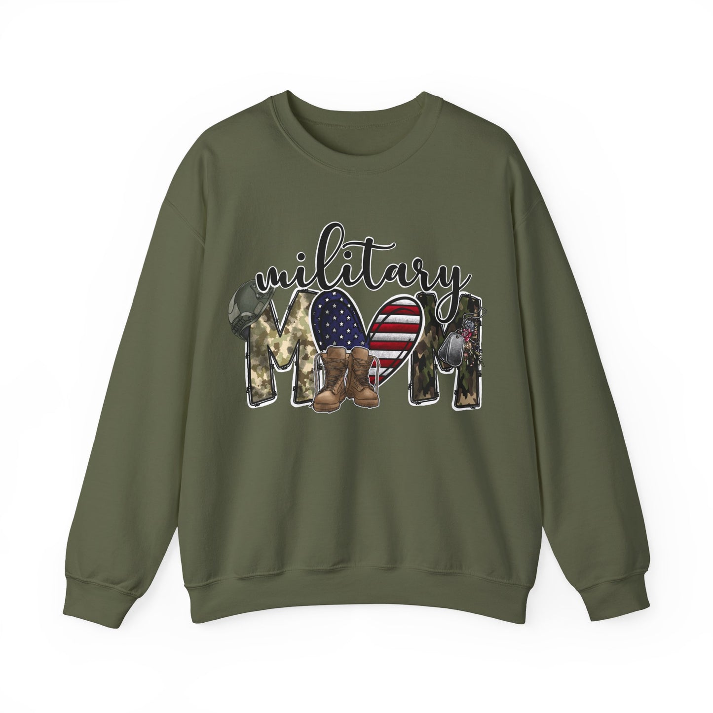Military Mom Sweatshirt | Patriotic Camo Heart & Boots | Military Family Gift