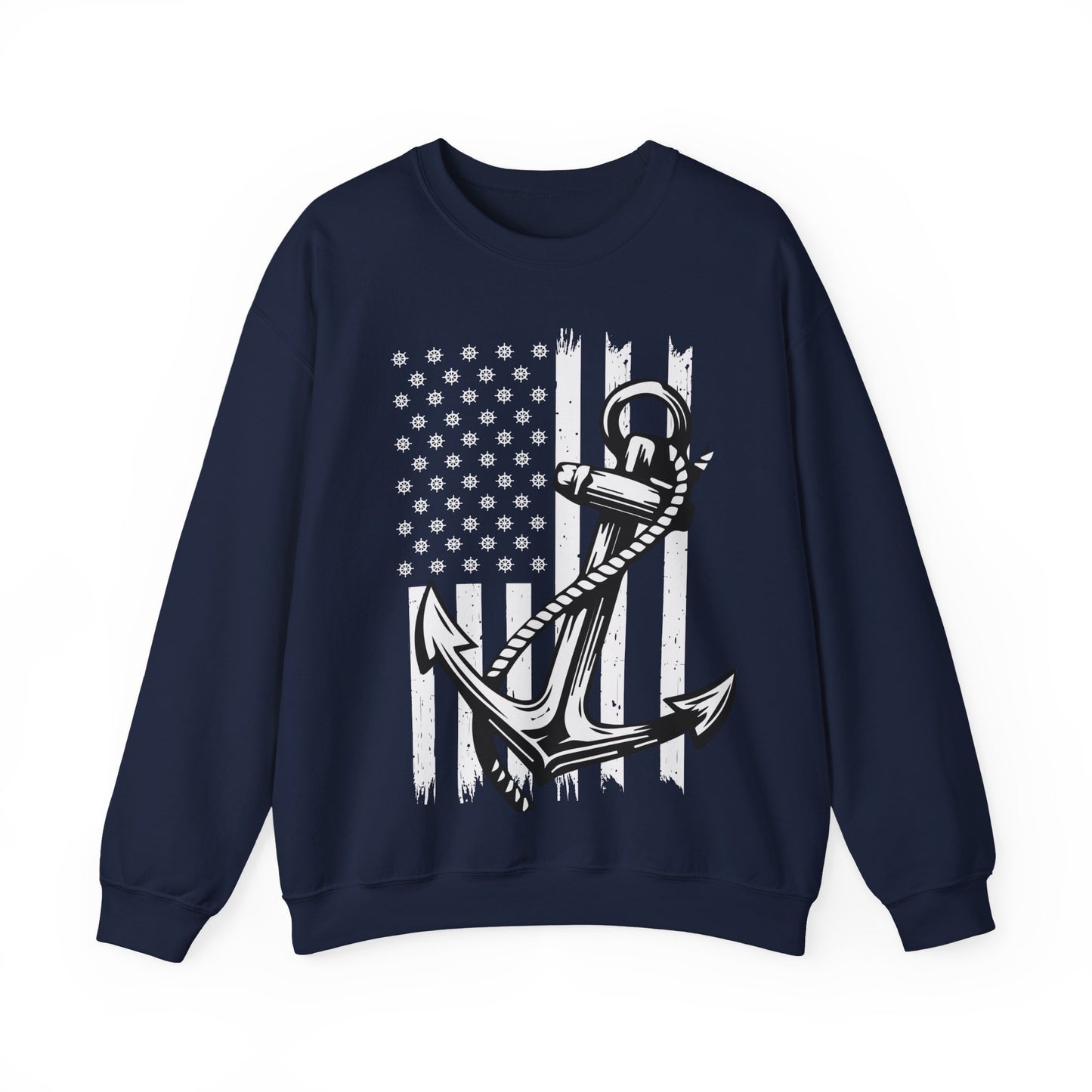 Navy Anchor Sweatshirt | Distressed American Flag | Sailor Veteran Gift Crewneck
