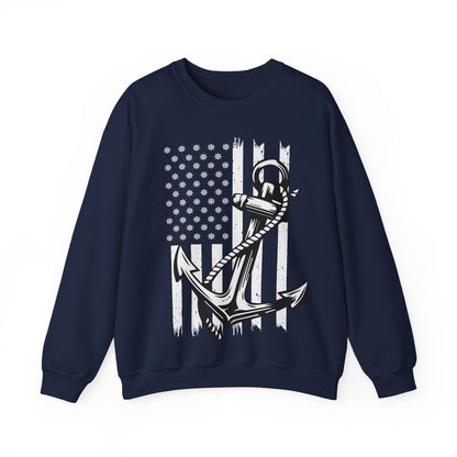 Navy Anchor Sweatshirt | Distressed American Flag | Sailor Veteran Gift Crewneck