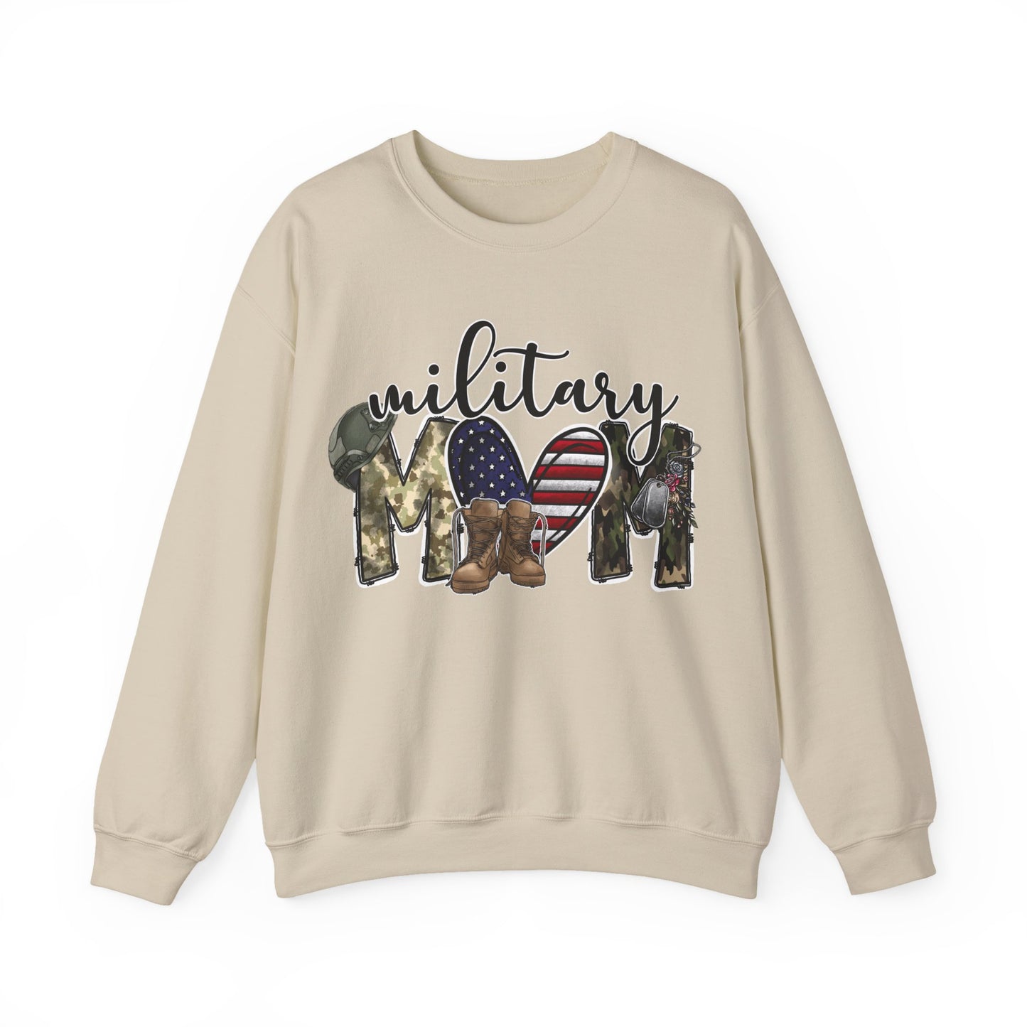 Military Mom Sweatshirt | Patriotic Camo Heart & Boots | Military Family Gift