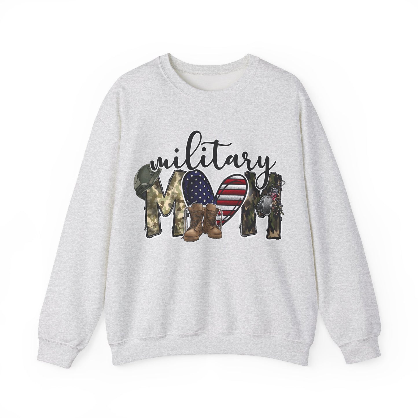 Military Mom Sweatshirt | Patriotic Camo Heart & Boots | Military Family Gift