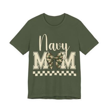 Navy Mom T‑Shirt with Camo Bow — Military Mom Gift
