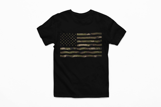 Camo American Flag T-Shirt | Patriotic Military Style | Tactical USA Gift