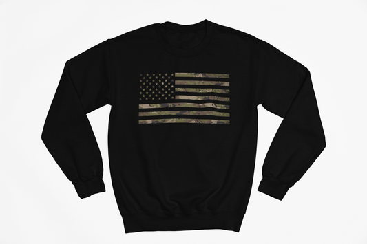 Camo American Flag Sweatshirt | Patriotic Military Style | Tactical USA Gift