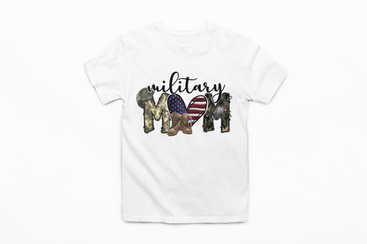 Military Mom T-Shirt – Patriotic Camouflage Mom Tee (American Flag & Boots Design)