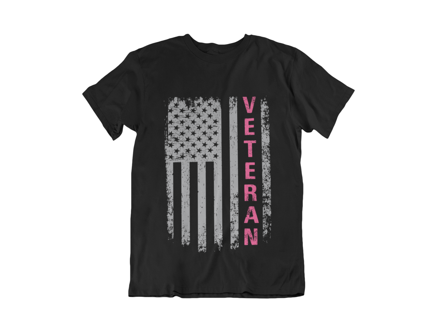 Women Veteran T-Shirt | Distressed Flag Pink Text | Patriotic Military Gift