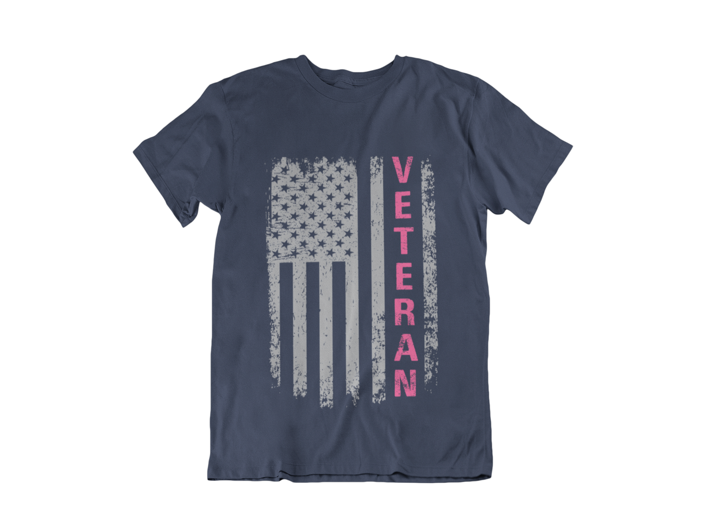 Women Veteran T-Shirt | Distressed Flag Pink Text | Patriotic Military Gift