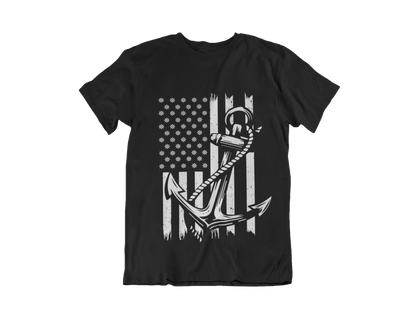 Navy Anchor T-Shirt | Nautical Distressed American Flag | Sailor Veteran Gift