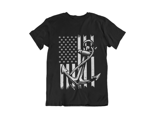 Navy Anchor T-Shirt | Nautical Distressed American Flag | Sailor Veteran Gift