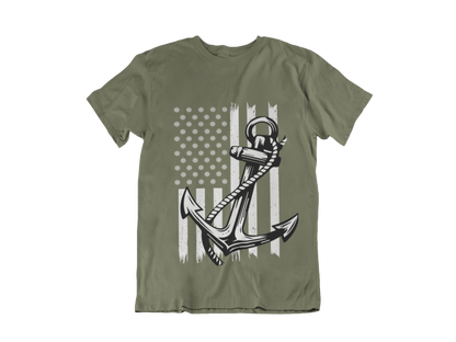Navy Anchor T-Shirt | Nautical Distressed American Flag | Sailor Veteran Gift