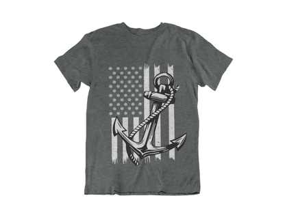 Navy Anchor T-Shirt | Nautical Distressed American Flag | Sailor Veteran Gift