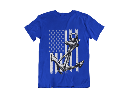 Navy Anchor T-Shirt | Nautical Distressed American Flag | Sailor Veteran Gift