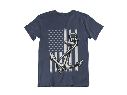 Navy Anchor T-Shirt | Nautical Distressed American Flag | Sailor Veteran Gift