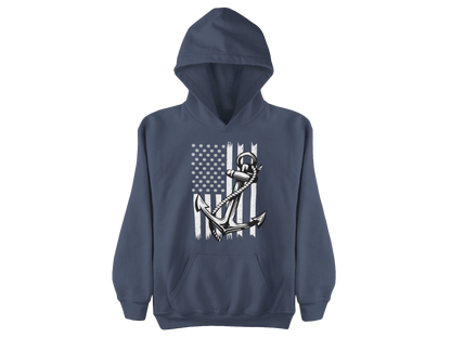 Navy Anchor Hoodie | Distressed American Flag | Sailor Veteran Gift | Nautical Patriotic Pullover