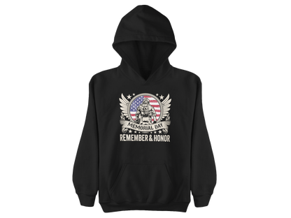 Memorial Day Hoodie - "Remember & Honor" American Flag Soldier Tribute
