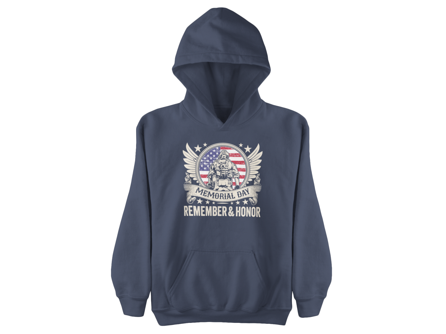 Memorial Day Hoodie - "Remember & Honor" American Flag Soldier Tribute