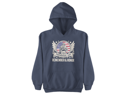 Memorial Day Hoodie - "Remember & Honor" American Flag Soldier Tribute