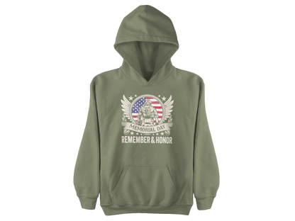Memorial Day Hoodie - "Remember & Honor" American Flag Soldier Tribute