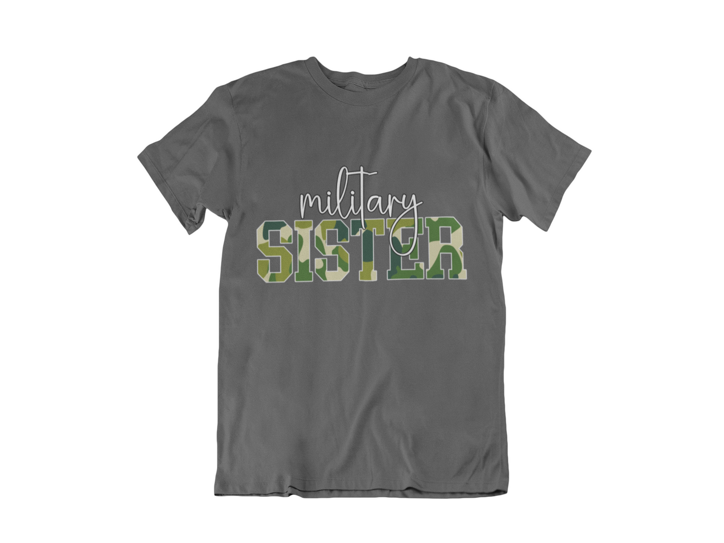 Military Sister T-Shirt — Camo Lettering Family Support Tee