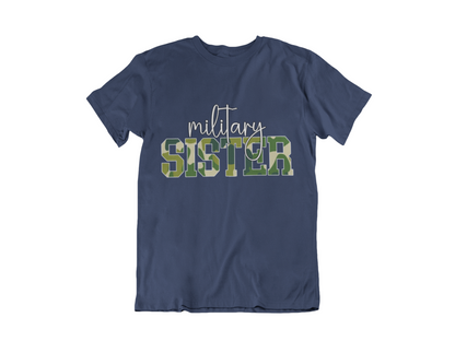 Military Sister T-Shirt — Camo Lettering Family Support Tee
