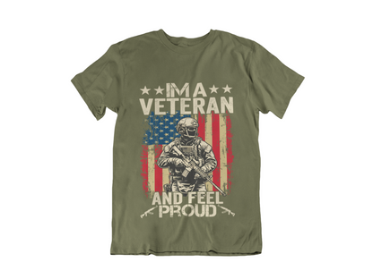 Veteran Proud T-Shirt — “I’m a Veteran and Feel Proud” American Flag Military Tee