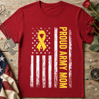 Army Mom T-Shirt – Proud Army Mom with Yellow Ribbon & American Flag