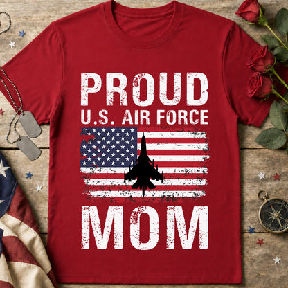 Proud U.S. Air Force Mom T-Shirt – American Flag Jet Military Mom Tee