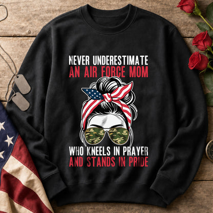 Air Force Mom Crewneck Sweatshirt — "Never Underestimate An Air Force Mom" Patriotic Military Pride