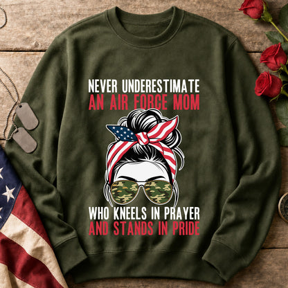 Air Force Mom Crewneck Sweatshirt — "Never Underestimate An Air Force Mom" Patriotic Military Pride