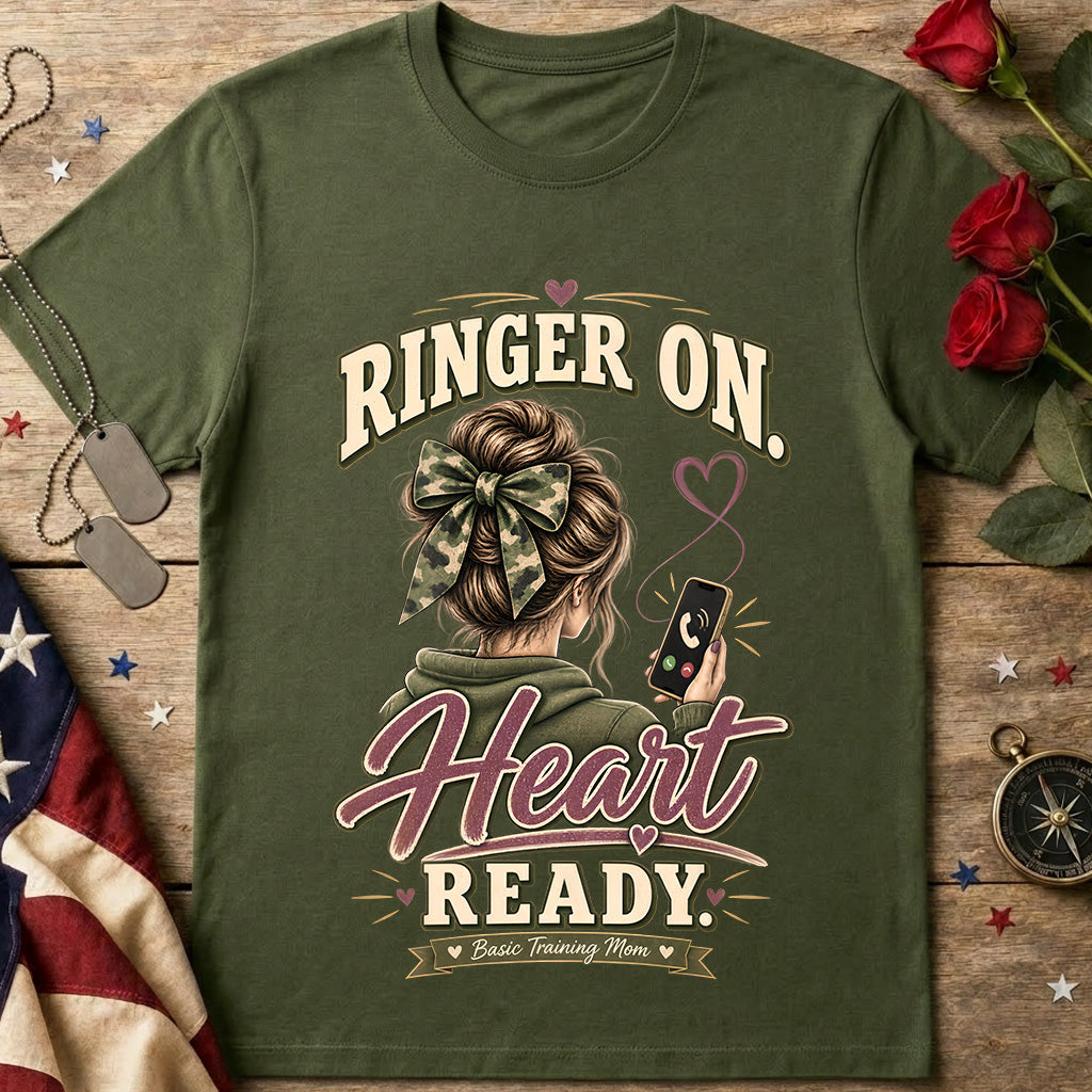 Ringer On Heart Ready Basic Training Mom T-Shirt