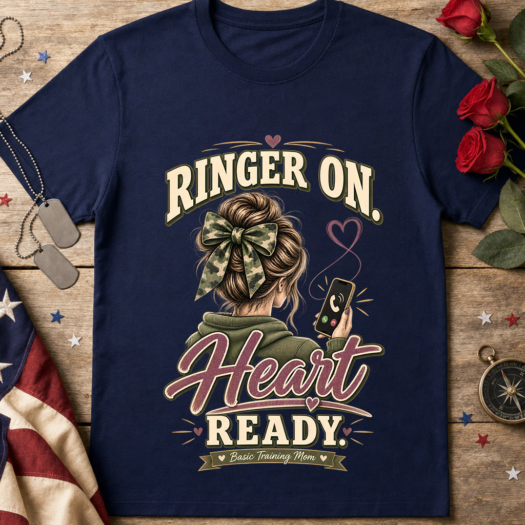 Ringer On Heart Ready Basic Training Mom T-Shirt